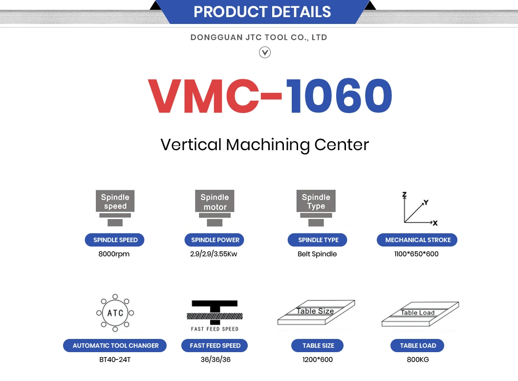 Jtc Tool Easy to Operate Double Column Vertical Lathe Factory Vmc1060 Benchtop Machining Center China Moving a Vertical Milling Machine