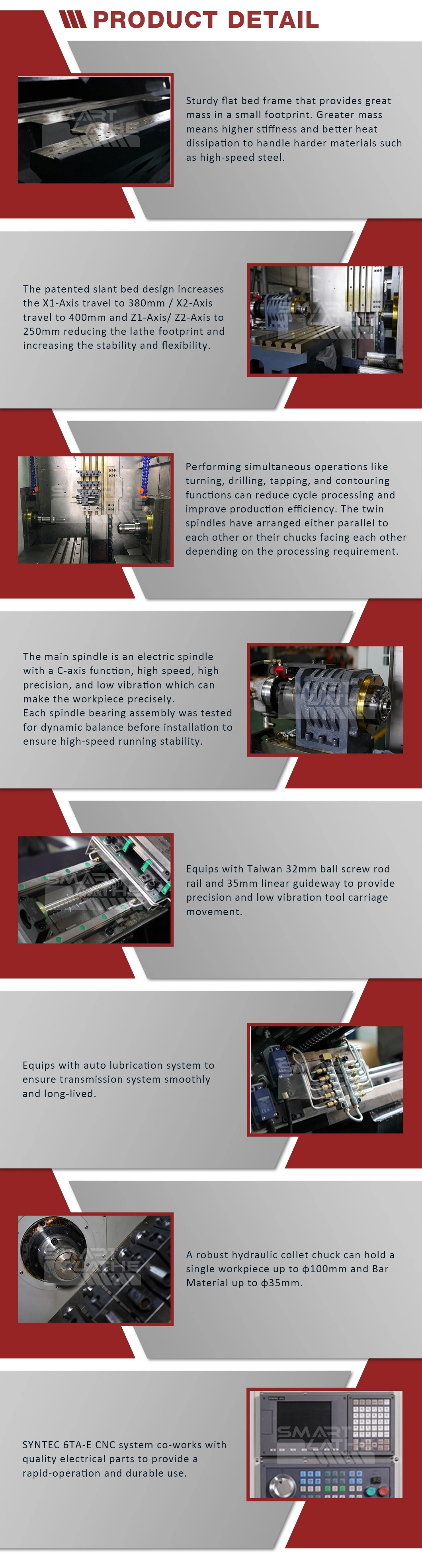 Automatic Lubrication System Dual-Spindle Flat Bed CNC Lathe Machine with Bar Feeder (DS-36B)